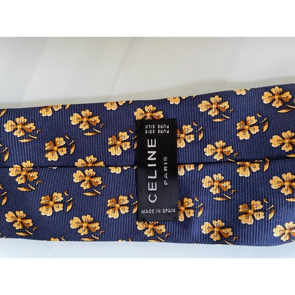 CELINE PARIS Blue Printed Silk Necktie Tie flower design - Picture 6 of 7